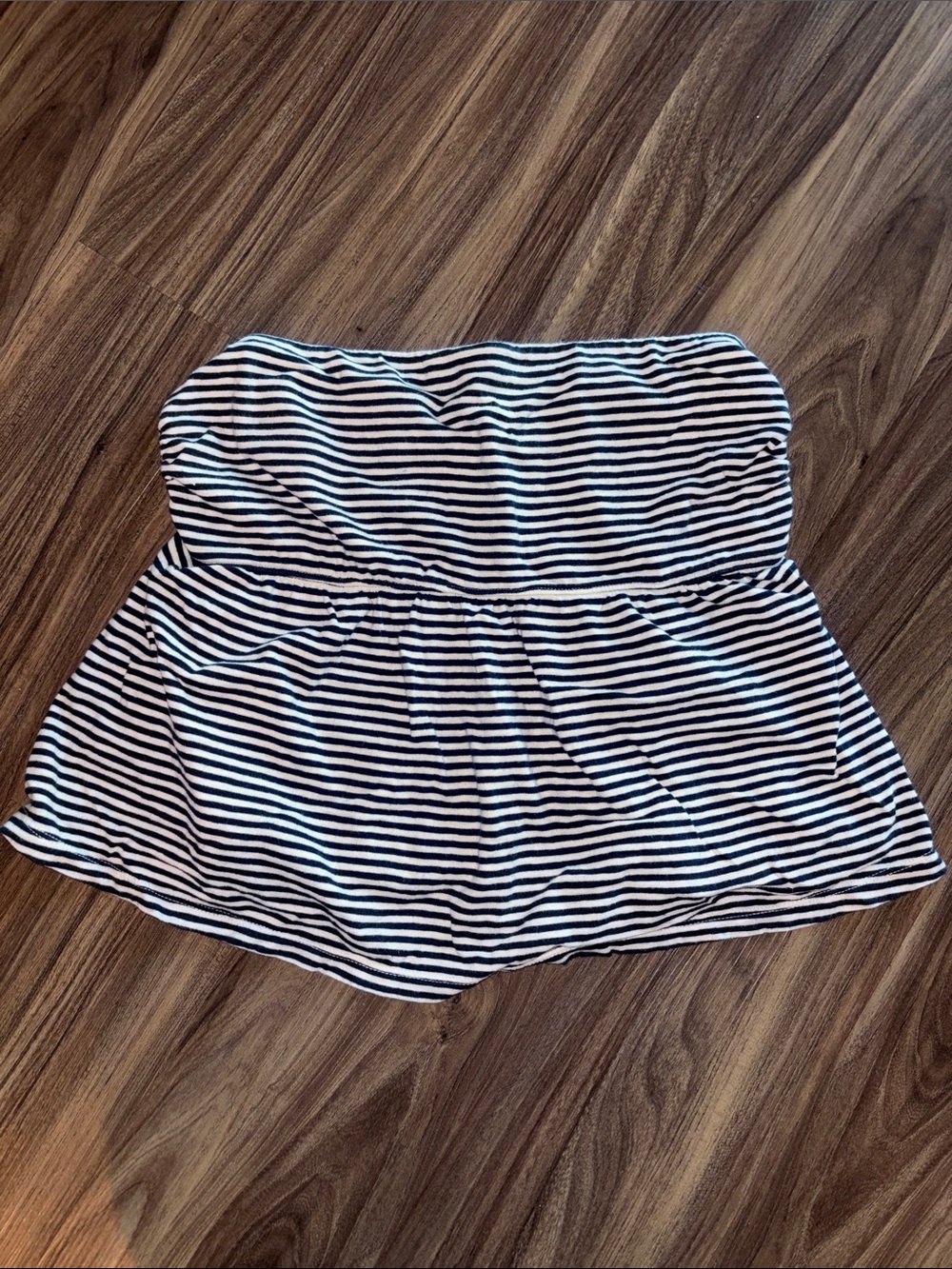 American Eagle Outfitters Navy and White Strapless Striped Top
